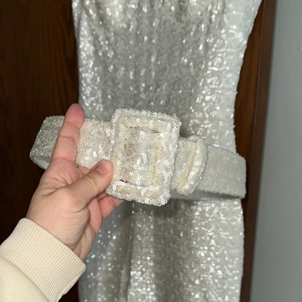 NADINE MERABI Ivory Sequin Strap jumpsuit - Picture 5 of 9